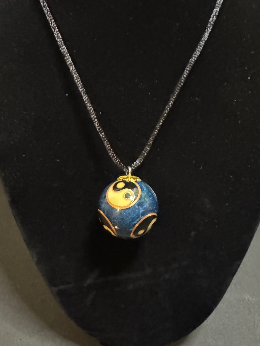Blue Yin Yang Cloisonné Ball Pendant Necklace
